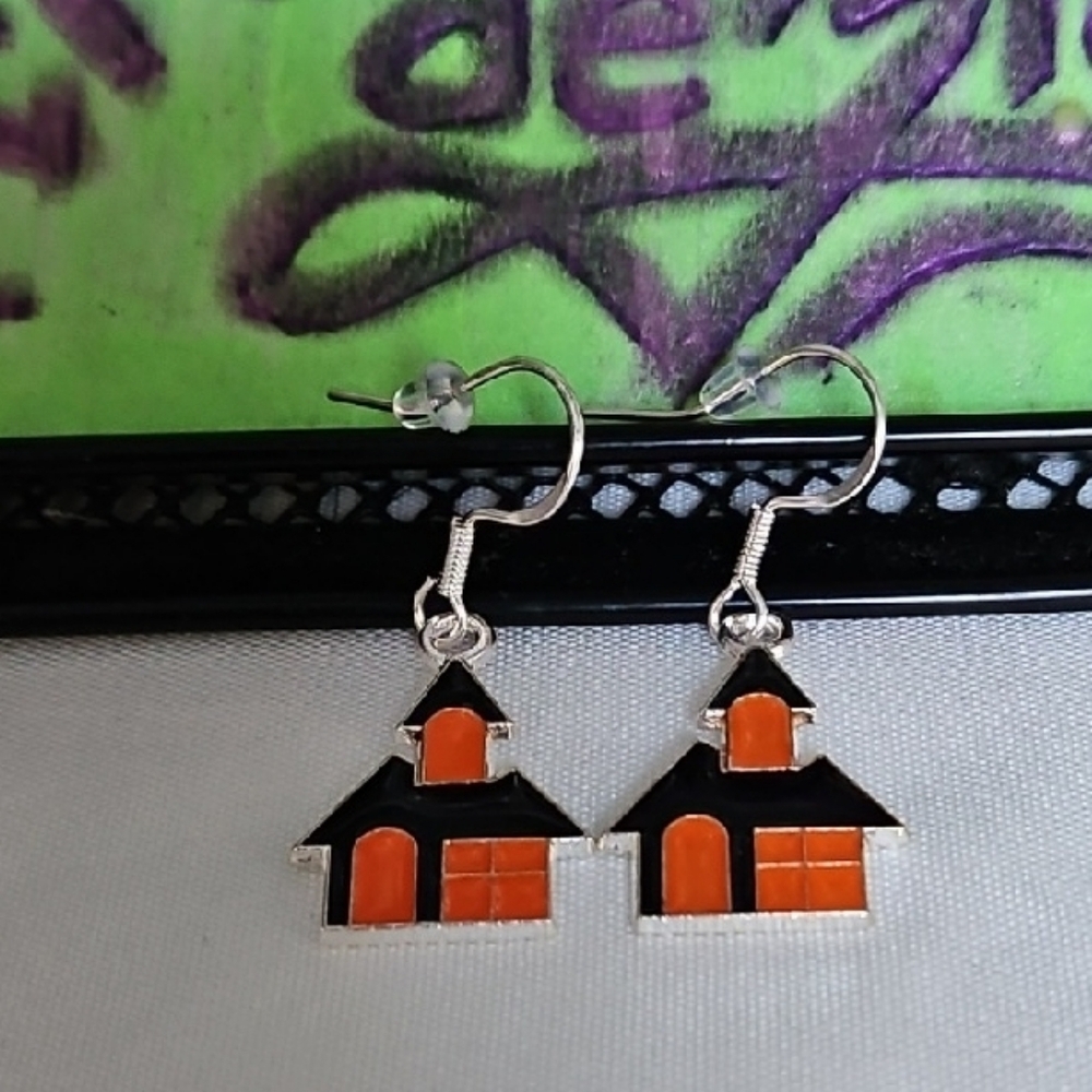 Halloween 365 Black and Orange House Earrings